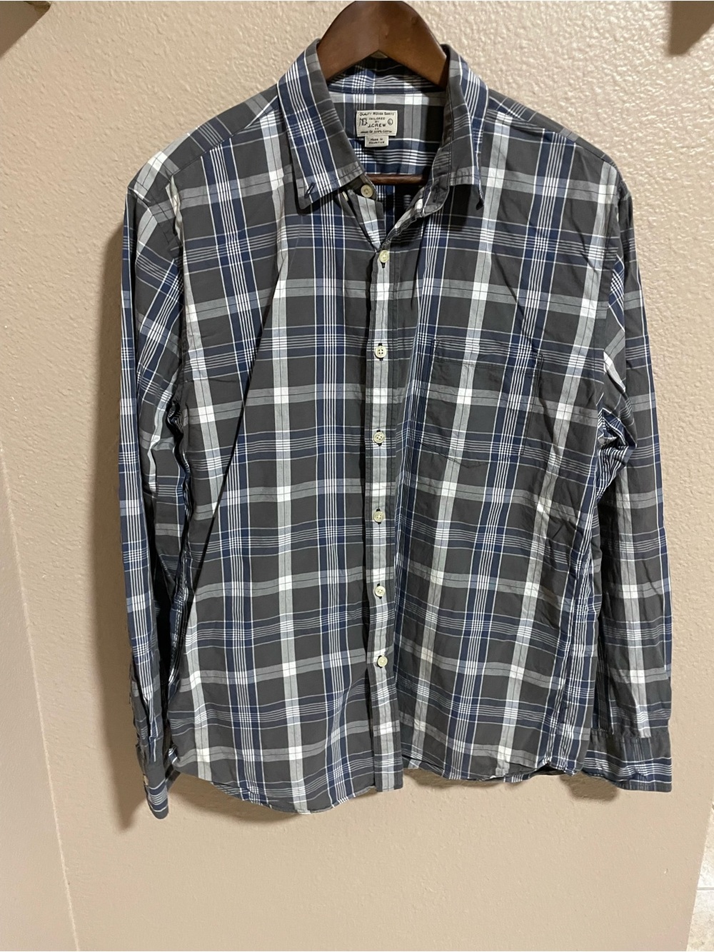 J. Crew Men's Gray & Blue Plaid Button-Up Shirt